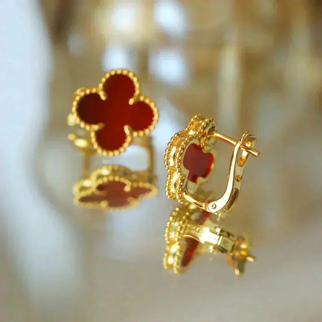 [Demi jewelry]CLOVER MEDIUM 1 MOTIFS CARNELIAN  EARRINGS