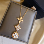 [Demi jewelry]COLOR BLOSSOM LARIAT NECKLACE PINK GOLD WHITE MOTHER PEARL AND DIAMOND