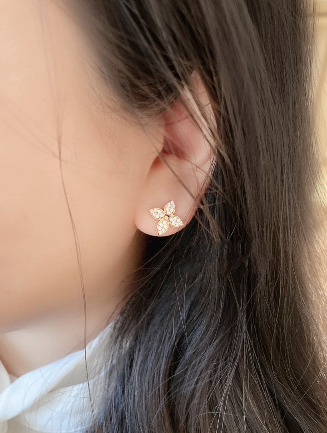 [Demi jewelry]STAR BLOSSOM STUD EARRINGS PINK GOLD DIAMONDS