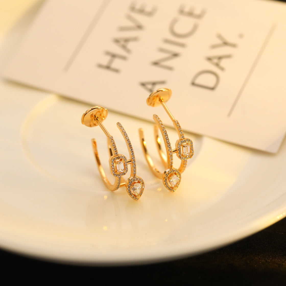 [Mystic ]CREOLES MY TWIN 2 RANGS SILVER DIAMOND EARRINGS