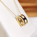 [Demi jewelry]HM CLIC BLACK ENAMEL GOLD NECKLACE