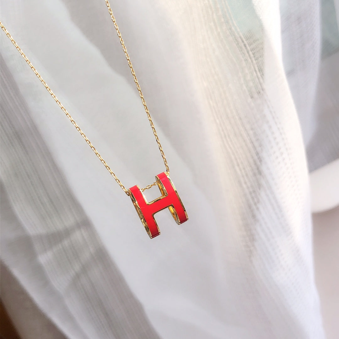 [Demi jewelry]HM CLIC RED ENAMEL GOLD NECKLACE