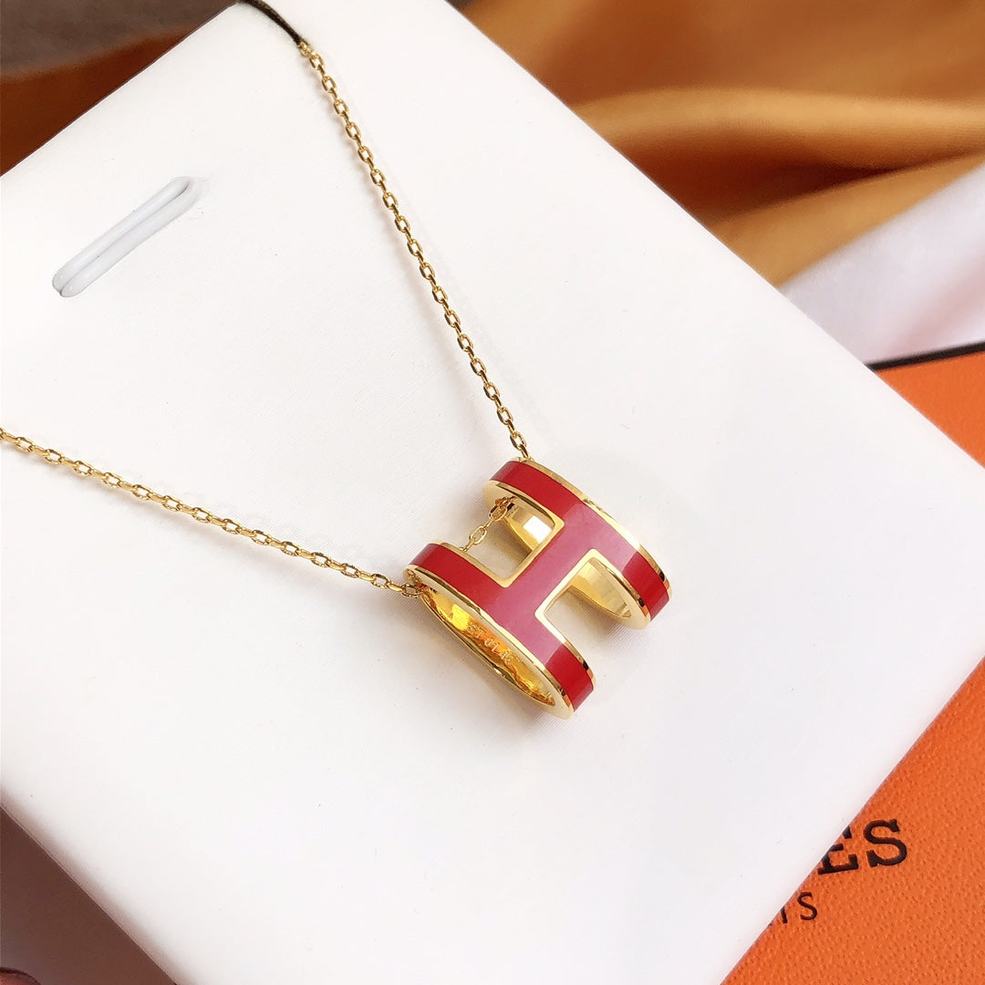 [Demi jewelry]HM CLIC RED ENAMEL GOLD NECKLACE