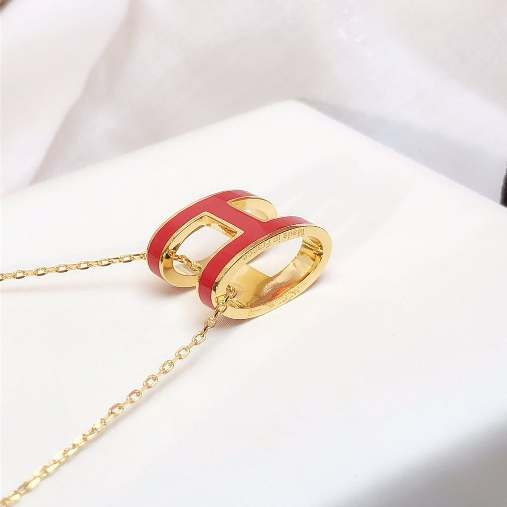 [Demi jewelry]HM CLIC RED ENAMEL GOLD NECKLACE