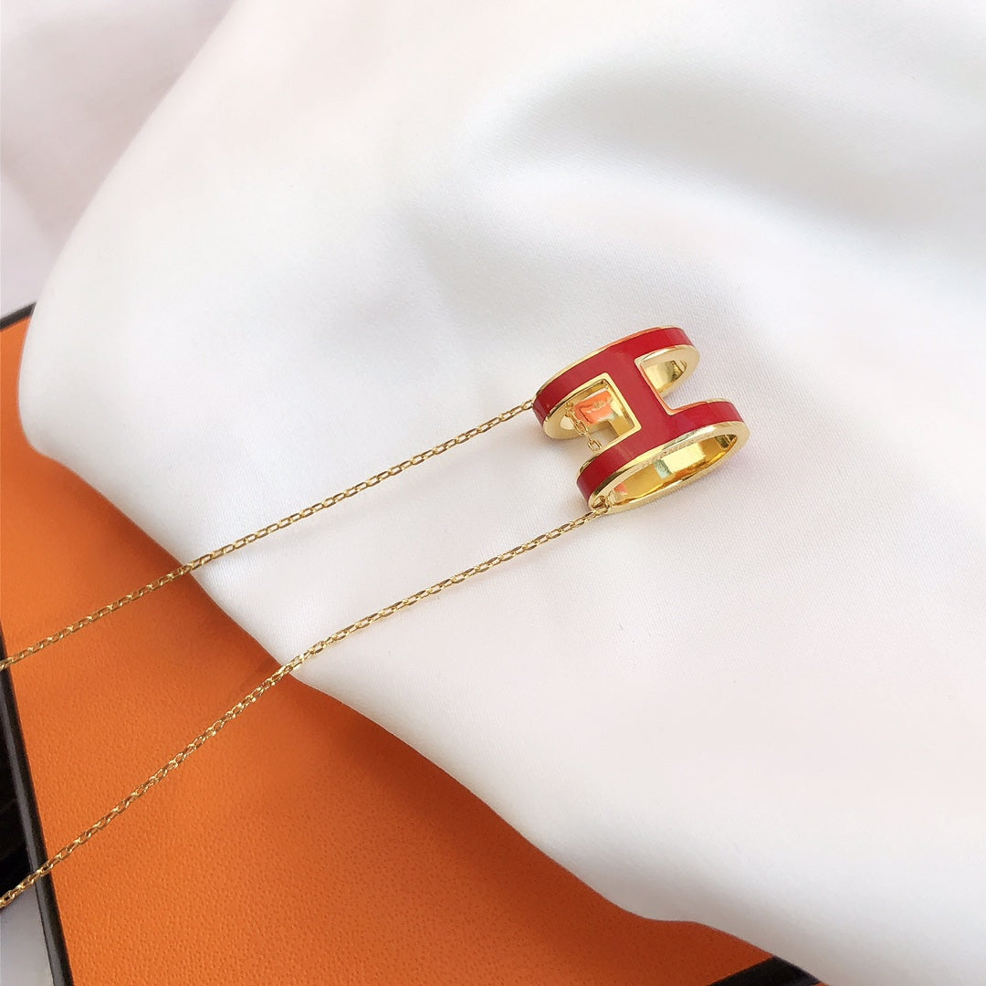 [Demi jewelry]HM CLIC RED ENAMEL GOLD NECKLACE