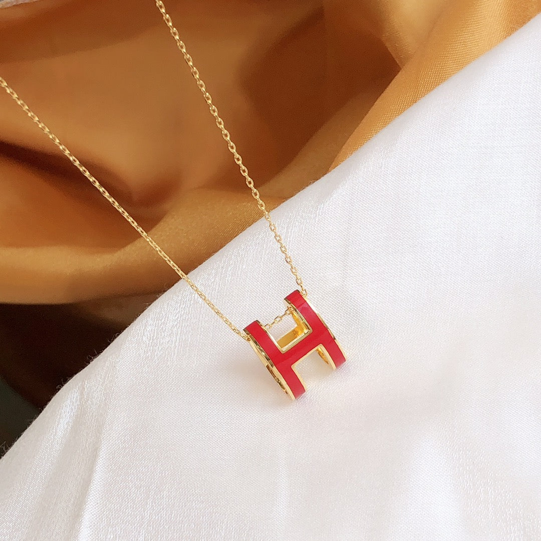 [Demi jewelry]HM CLIC RED ENAMEL GOLD NECKLACE
