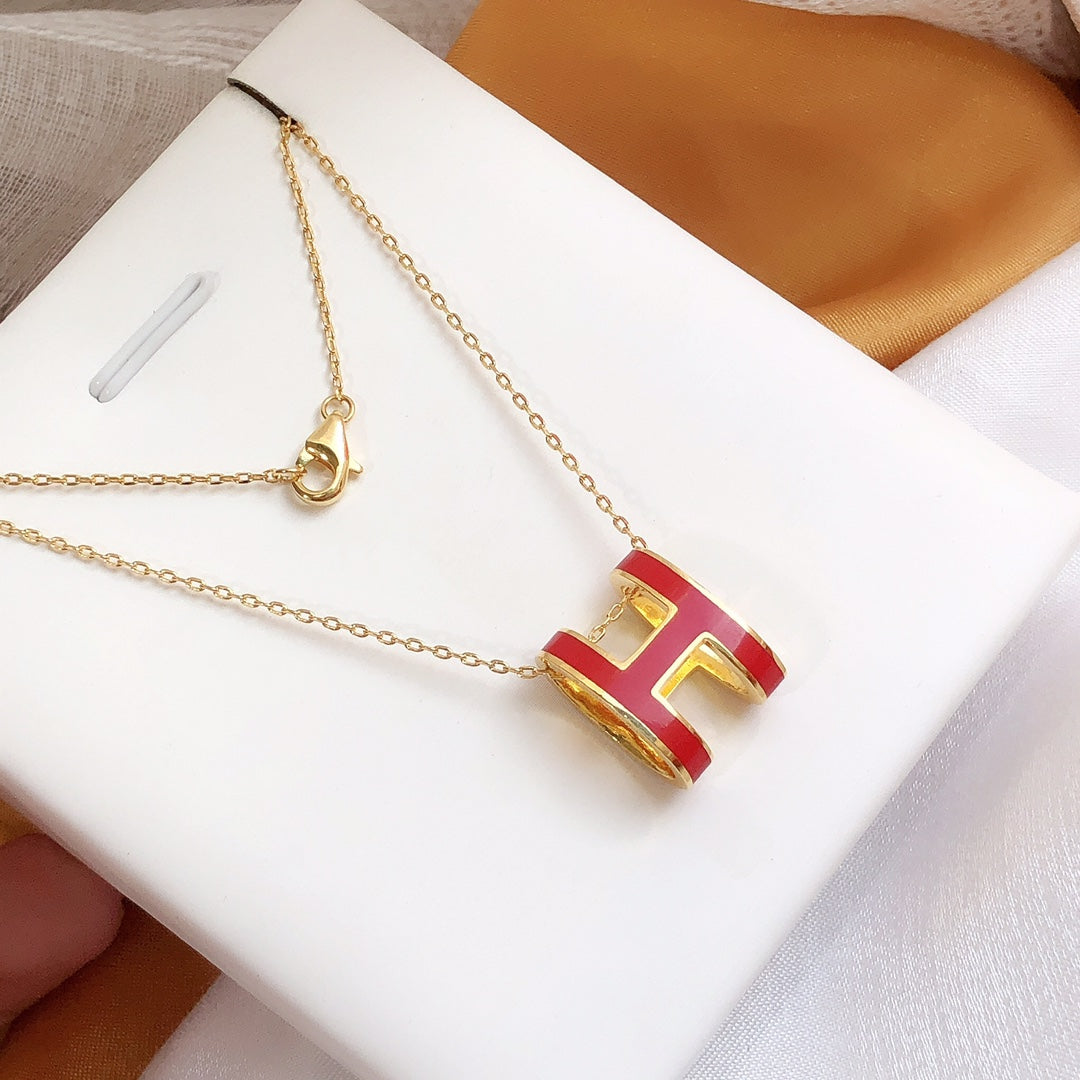 [Demi jewelry]HM CLIC RED ENAMEL GOLD NECKLACE