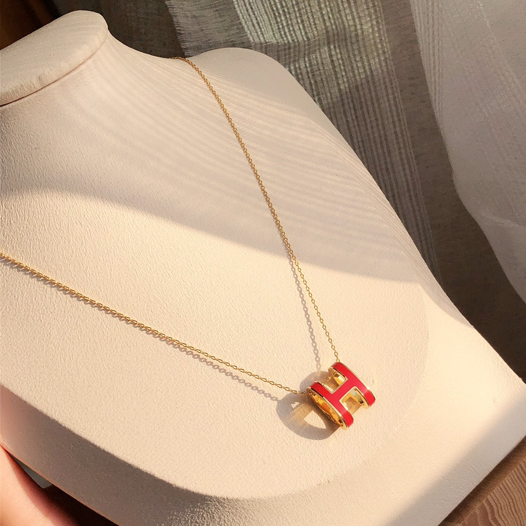 [Demi jewelry]HM CLIC RED ENAMEL GOLD NECKLACE