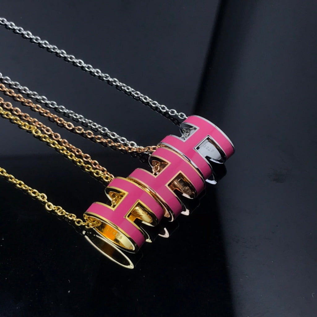 [Demi jewelry]H NECKLACE PINK