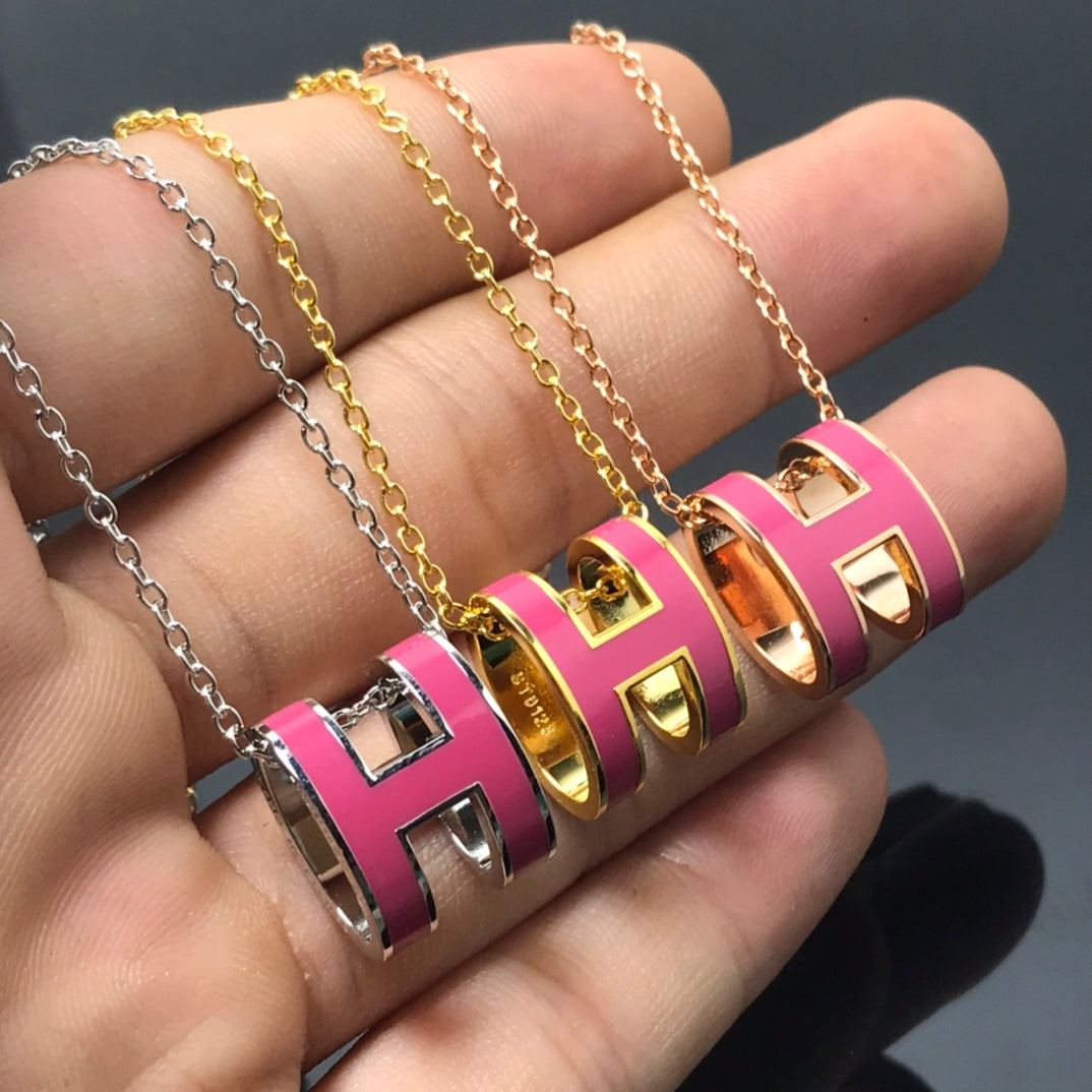 [Demi jewelry]H NECKLACE PINK