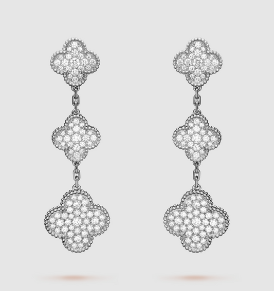 Mysitc CLOVER 3 MOTIF DIAMOND SILVER DROP EARRINGS