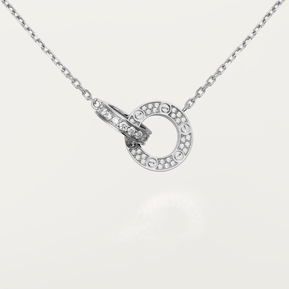 [Demi jewelry]LOVE 7.6MM NECKLACE ROSE GOLD AND SILVER  FULL DIAMOND
