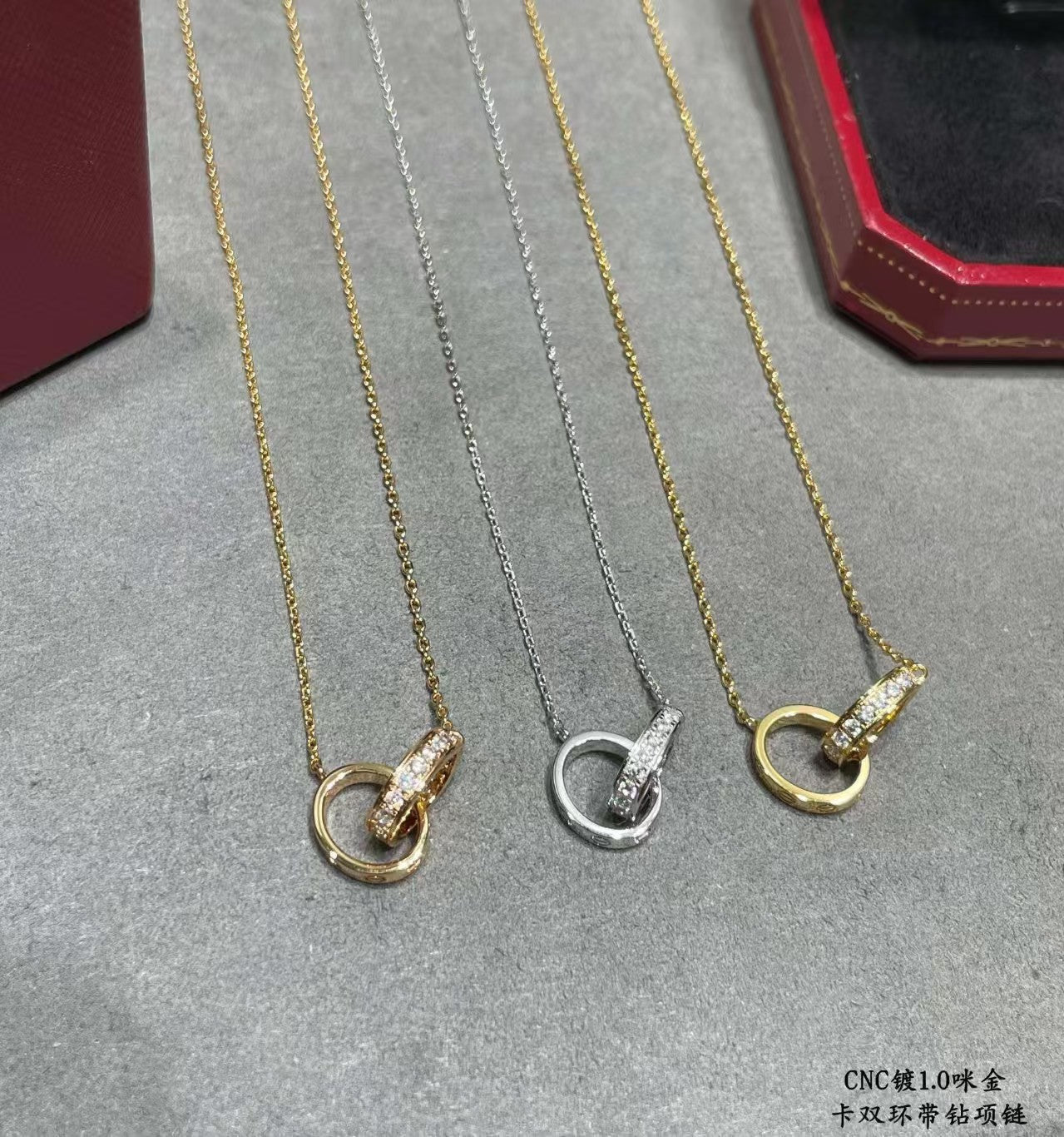 [Mystic]LOVE NECKLACE DOUBLE RING Double-Circle Diamond Belt  GOLD