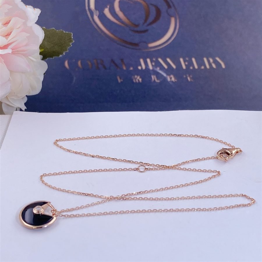 [Demi jewelry]AMULETTE ROSE GOLD ONYX NECKLACE
