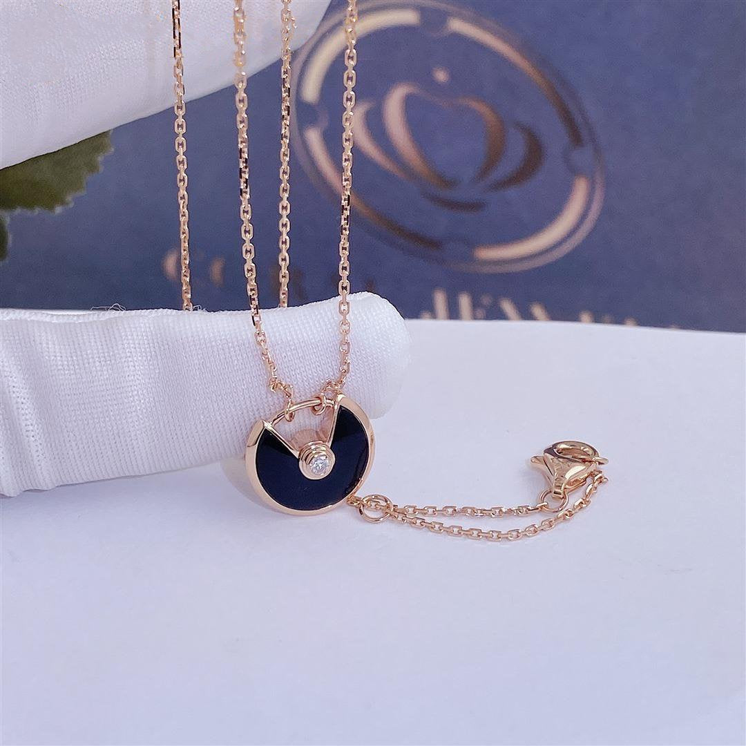 [Demi jewelry]AMULETTE ROSE GOLD ONYX NECKLACE
