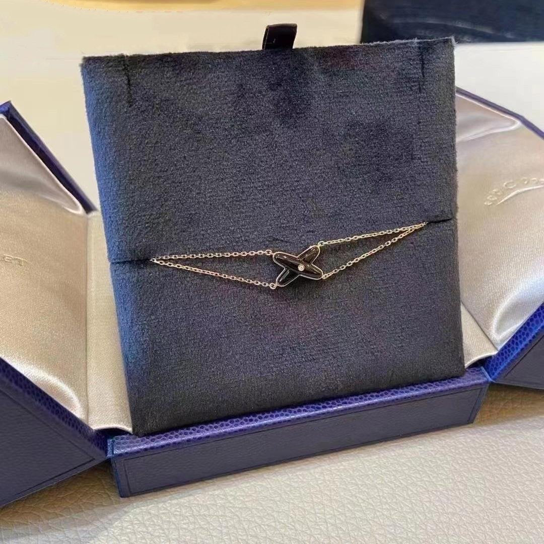 [Demi jewelry]JEUX BRACELET ONYX PINK GOLD 1 DIAMOND