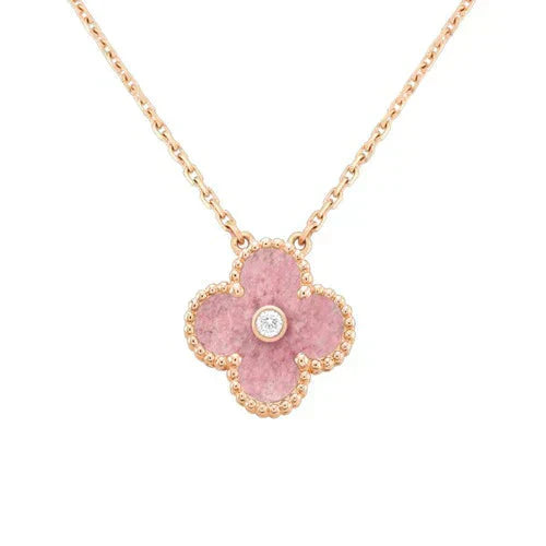 [Demi jewelry]CLOVER 15MM DIAMOND RHODONITE NECKLACE