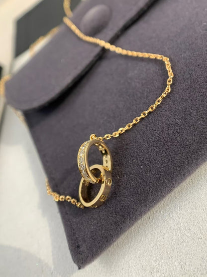 [Mystic]LOVE NECKLACE DOUBLE RING Double-Circle Diamond Belt  GOLD