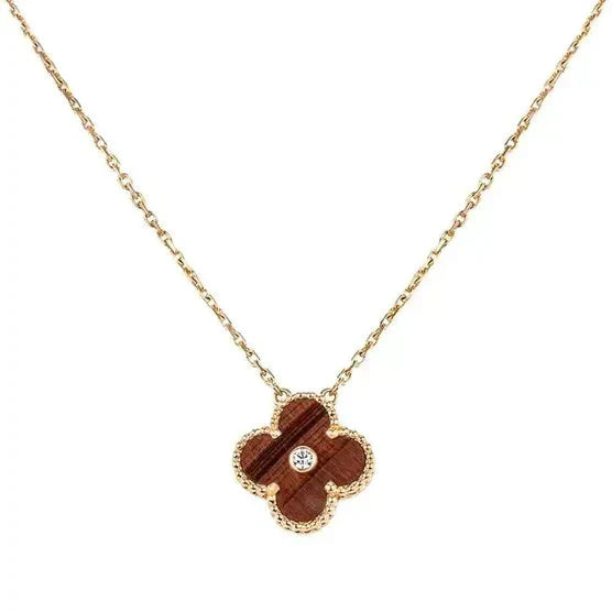 [Demi jewelry]CLOVER 15MM DIAMOND AND YELLOW TIGER'S EYE AGATE necklace