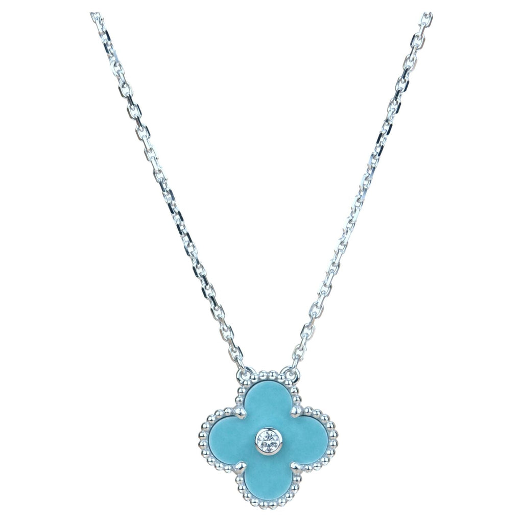[Demi jewelry]CLOVER 15MM DIAMOND SVRES PORCELAIN  NECKLACE SILVER