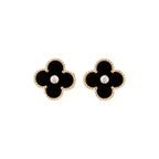 [Demi jewelry]CLOVER MEDIUM 1 MOTIFS ONYX DIAMOND EARRINGS