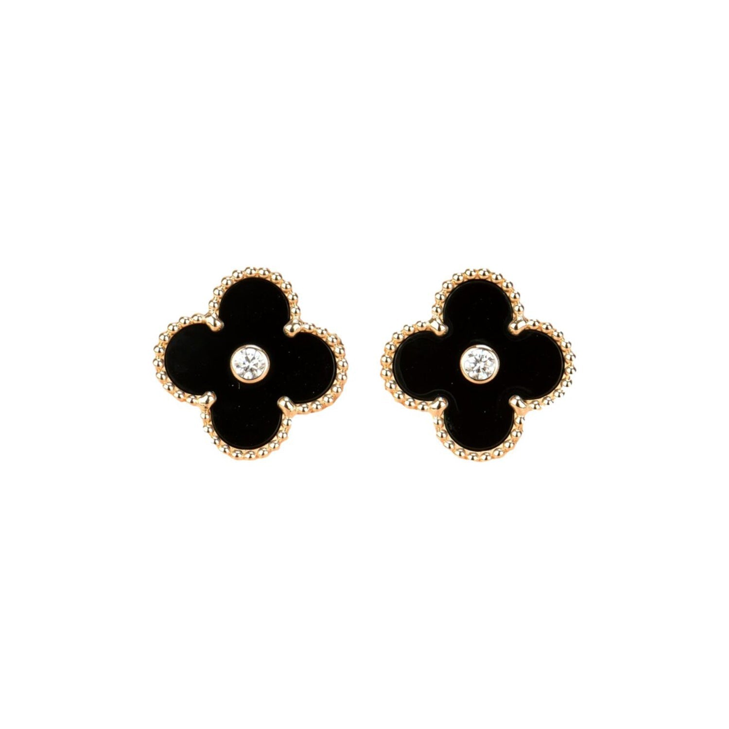 [Demi jewelry]CLOVER MEDIUM 1 MOTIFS ONYX DIAMOND EARRINGS