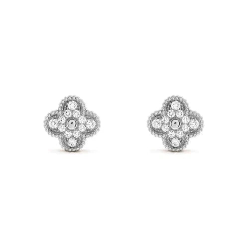[Demi jewelry]CLOVER 1 MOTIFS DIAMOND STUD EARRINGS SILVER