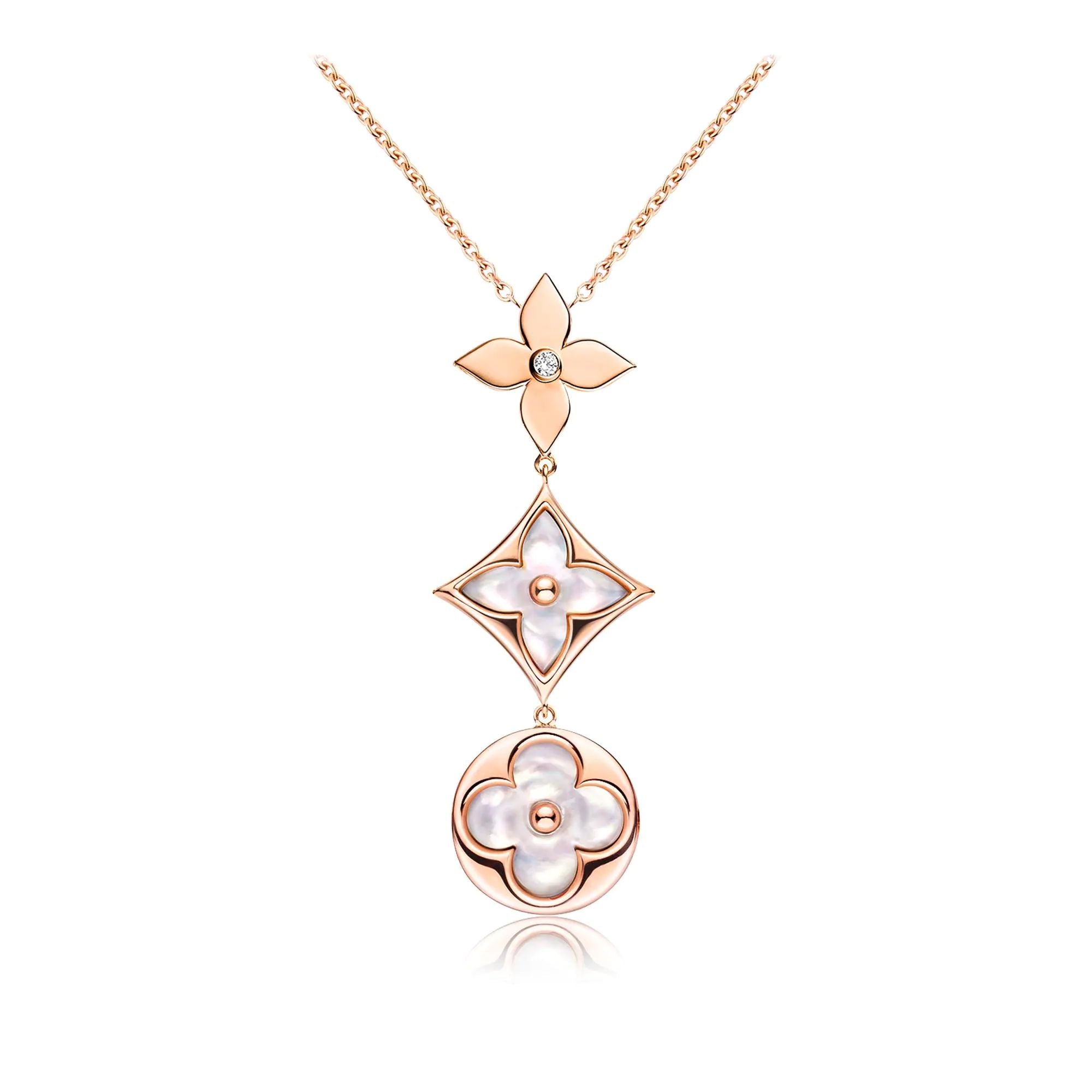 [Demi jewelry]COLOR BLOSSOM LARIAT NECKLACE PINK GOLD WHITE MOTHER PEARL AND DIAMOND