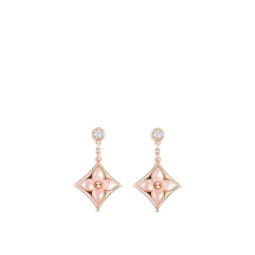 [Demi jewelry]DOUBLE STAR PINK GOLD MOP DROP EARRINGS