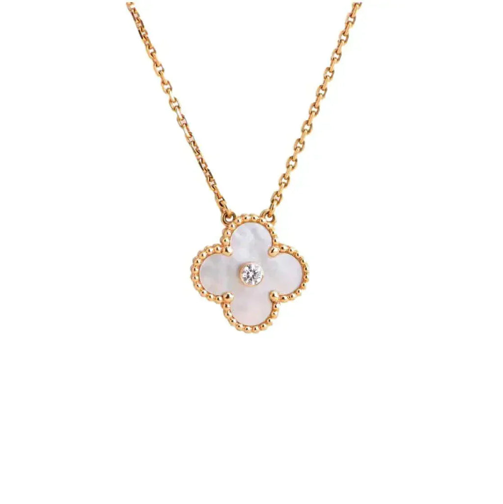 [Demi jewelry]CLOVER 15MM DIAMOND WHITE FRITILLARIA NECKLACE