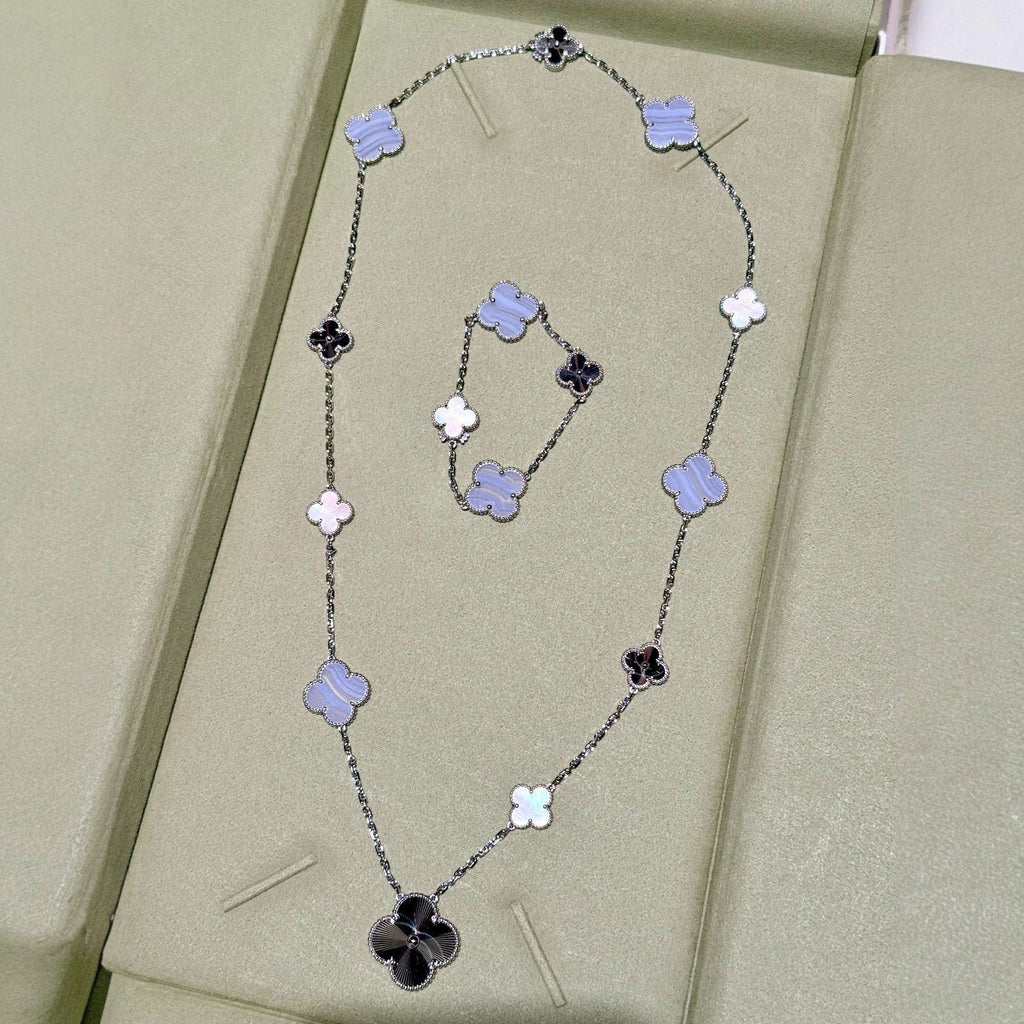 [Demi jewelry]DETACHABLE CLOVER 15(11+4) FLOWER SILVER NECKLACE SET