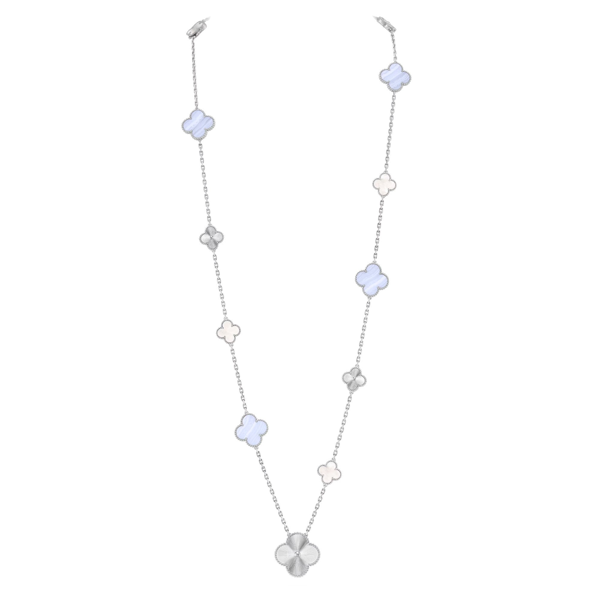 [Demi jewelry]DETACHABLE CLOVER 15(11+4) FLOWER SILVER NECKLACE SET