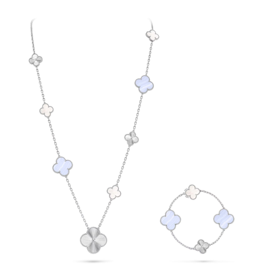 [Demi jewelry]DETACHABLE CLOVER 15(11+4) FLOWER SILVER NECKLACE SET
