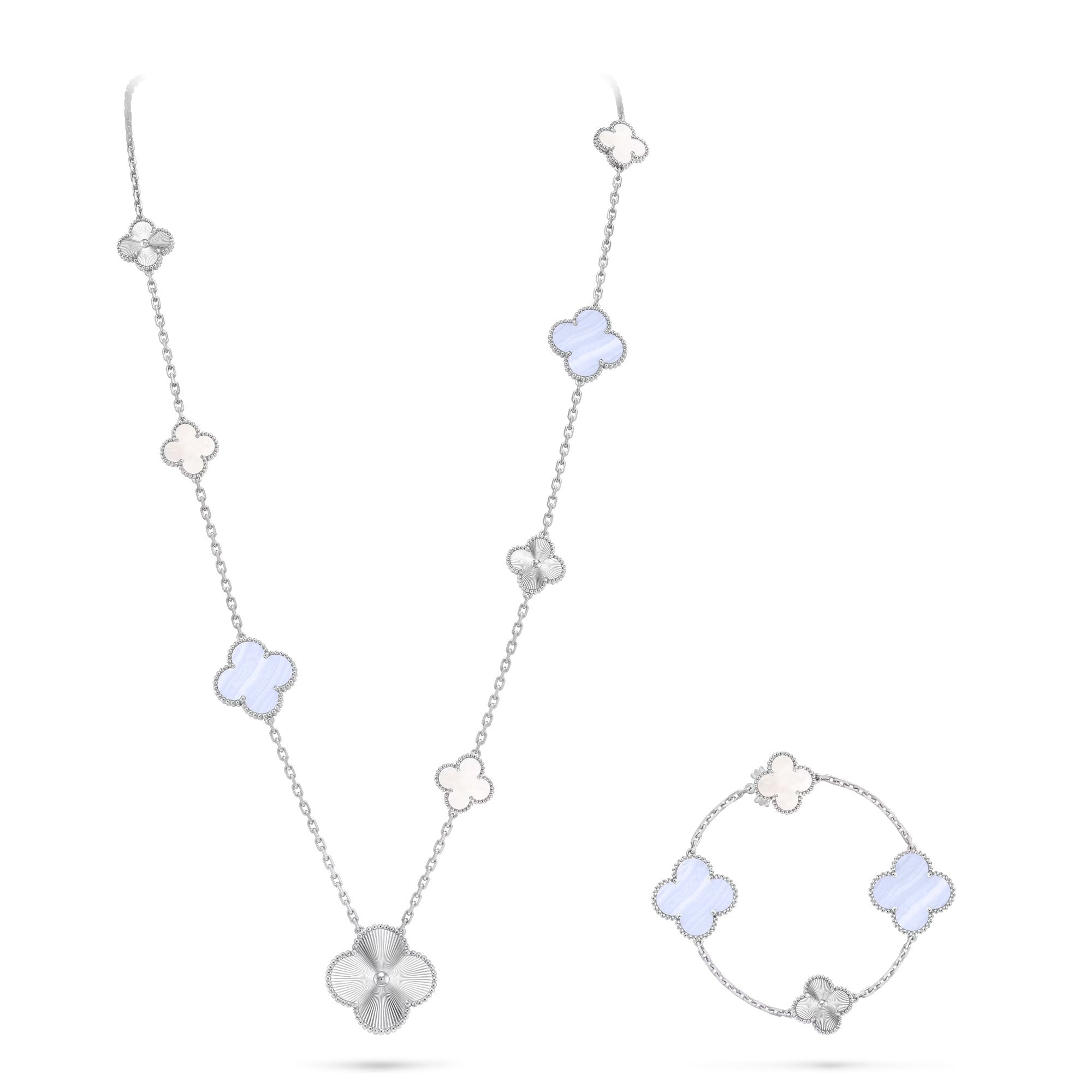 [Demi jewelry]DETACHABLE CLOVER 15(11+4) FLOWER SILVER NECKLACE SET