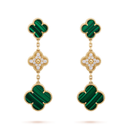 [Demi jewelry]CLOVER EARRINGS GOLD MALACHITE DIAMOND 3 MOTIF
