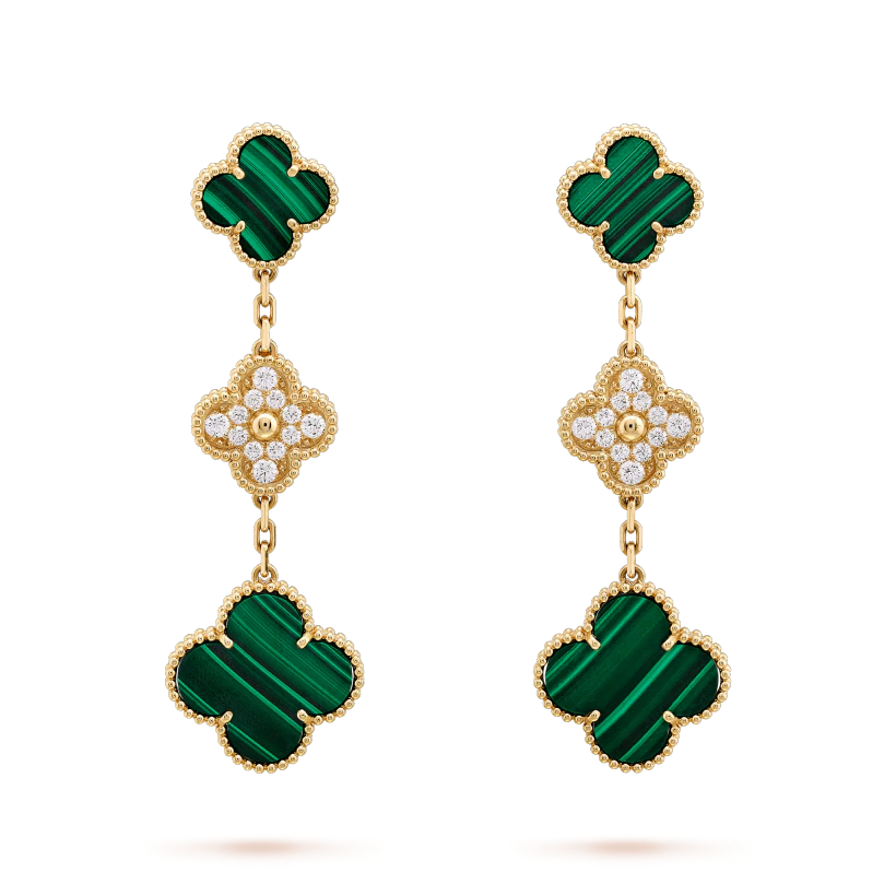 [Demi jewelry]CLOVER EARRINGS GOLD MALACHITE DIAMOND 3 MOTIF
