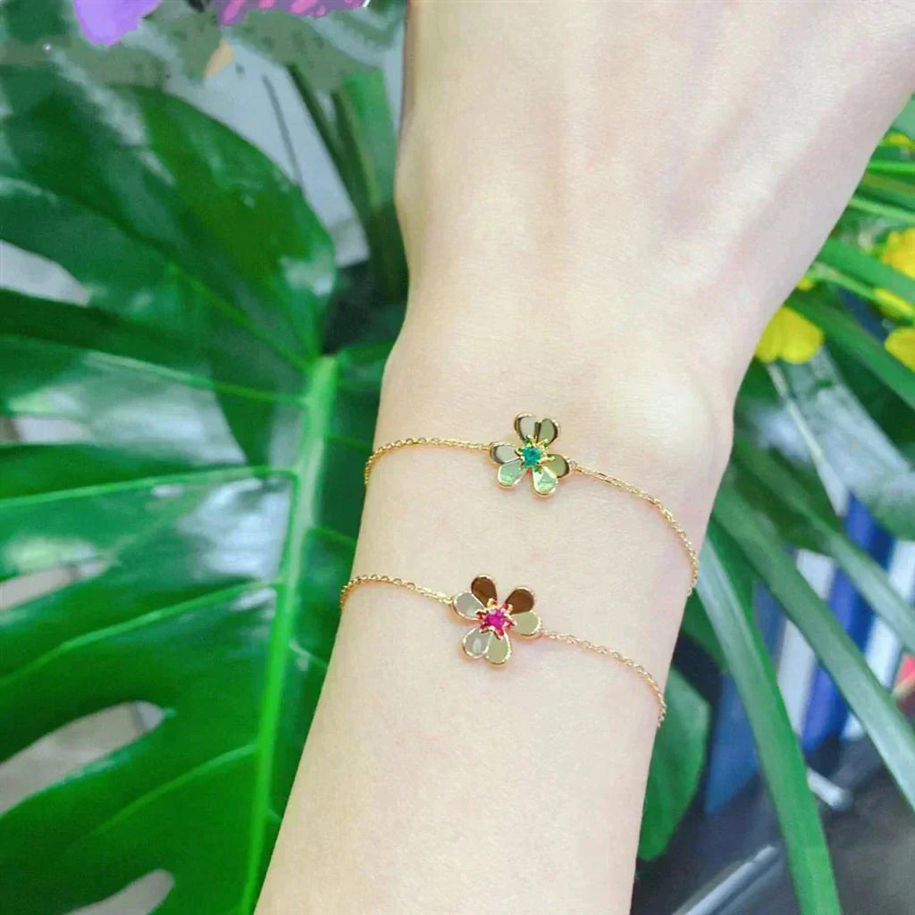 [Demi jewelry]FRIVOLE GOLD FLOWER PINK MALACHITE BRACELET