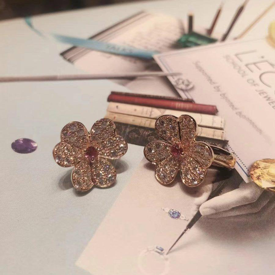[Demi jewelry]FRIVOLE PINK GOLD FLOWER DIAMOND EARRINGS