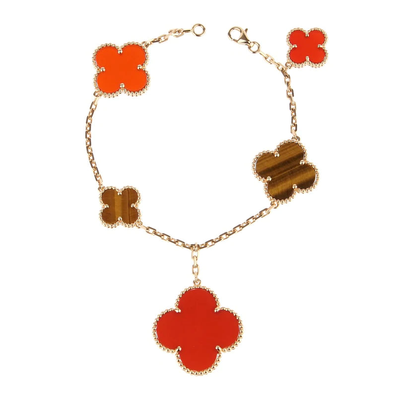 [Mystic]CLOVER BRACELET 5 MOTIFS CARNELIAN TIGER EYE