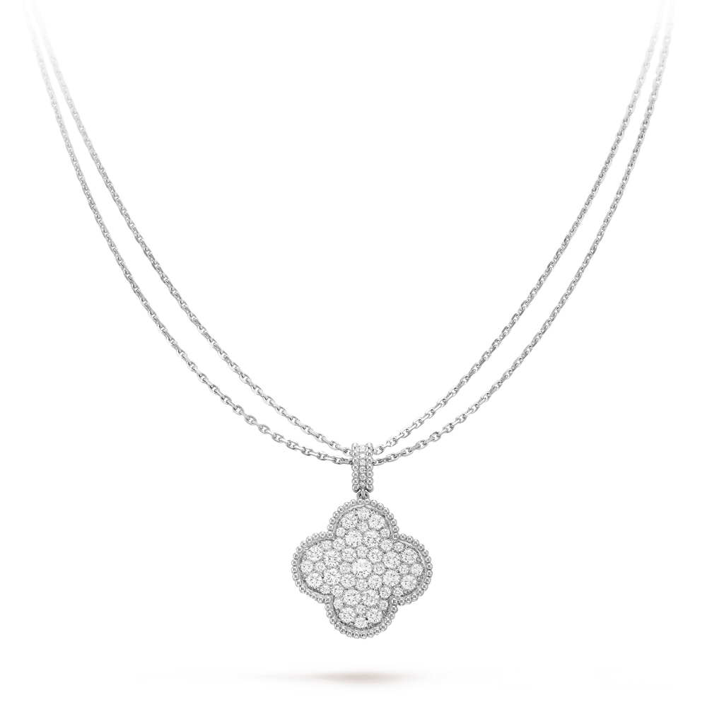 [Demi jewelry]CLOVER 25MM SILVER FULL DIAMOND BIG CLOVER NECKLACE