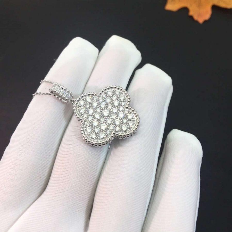 [Demi jewelry]CLOVER 25MM SILVER FULL DIAMOND BIG CLOVER NECKLACE