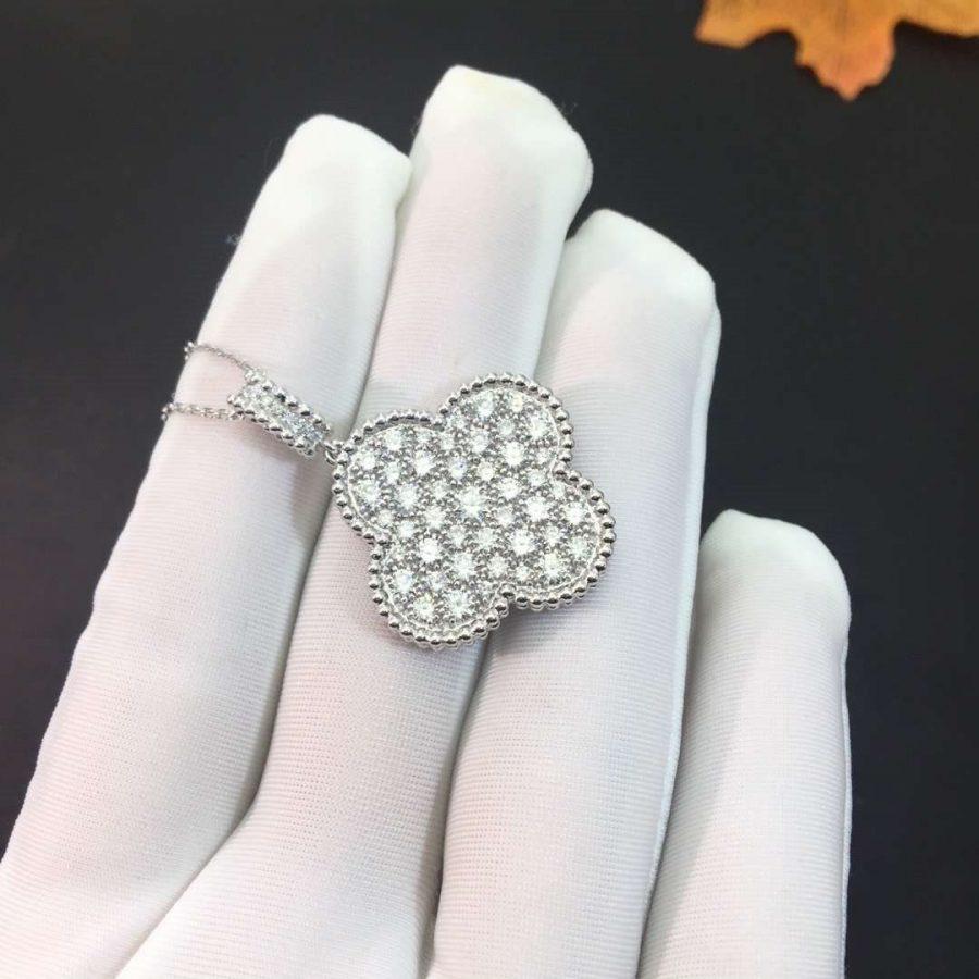 [Demi jewelry]CLOVER 25MM SILVER FULL DIAMOND BIG CLOVER NECKLACE