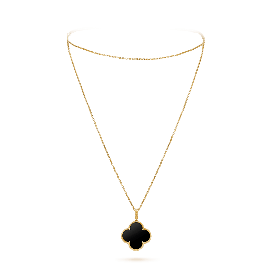 [Demi jewelry]CLOVER 25MM GOLD ONYX BIG CLOVER NECKLACE