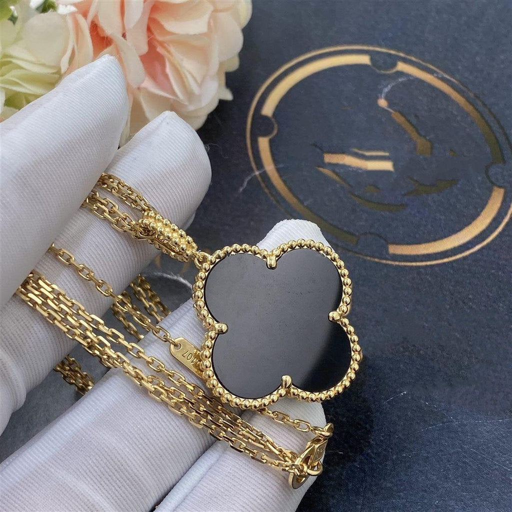 [Demi jewelry]CLOVER 25MM GOLD ONYX BIG CLOVER NECKLACE
