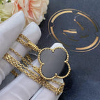[Demi jewelry]CLOVER 25MM GOLD ONYX BIG CLOVER NECKLACE