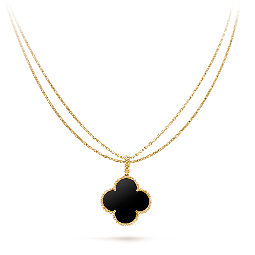 [Demi jewelry]CLOVER 25MM GOLD ONYX BIG CLOVER NECKLACE