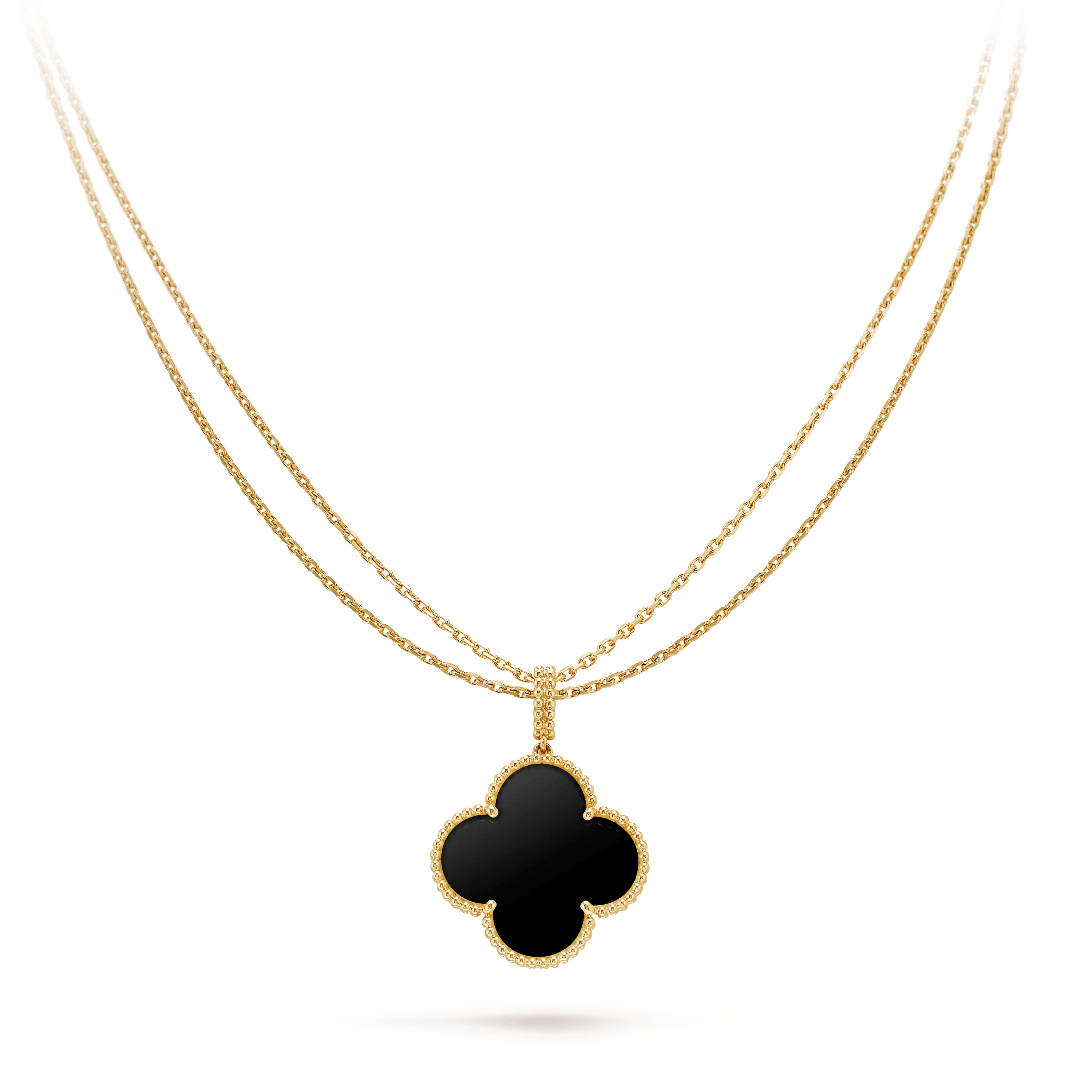 [Demi jewelry]CLOVER 25MM GOLD ONYX BIG CLOVER NECKLACE