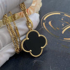 [Demi jewelry]CLOVER 25MM GOLD ONYX BIG CLOVER NECKLACE