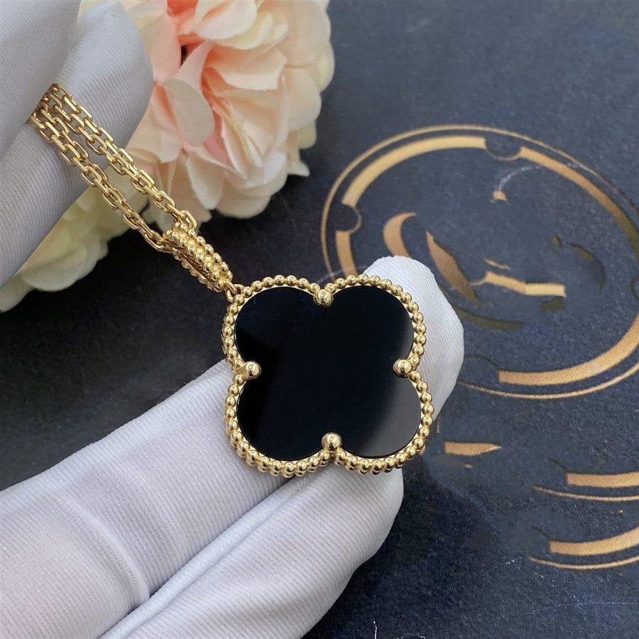 [Demi jewelry]CLOVER 25MM GOLD ONYX BIG CLOVER NECKLACE