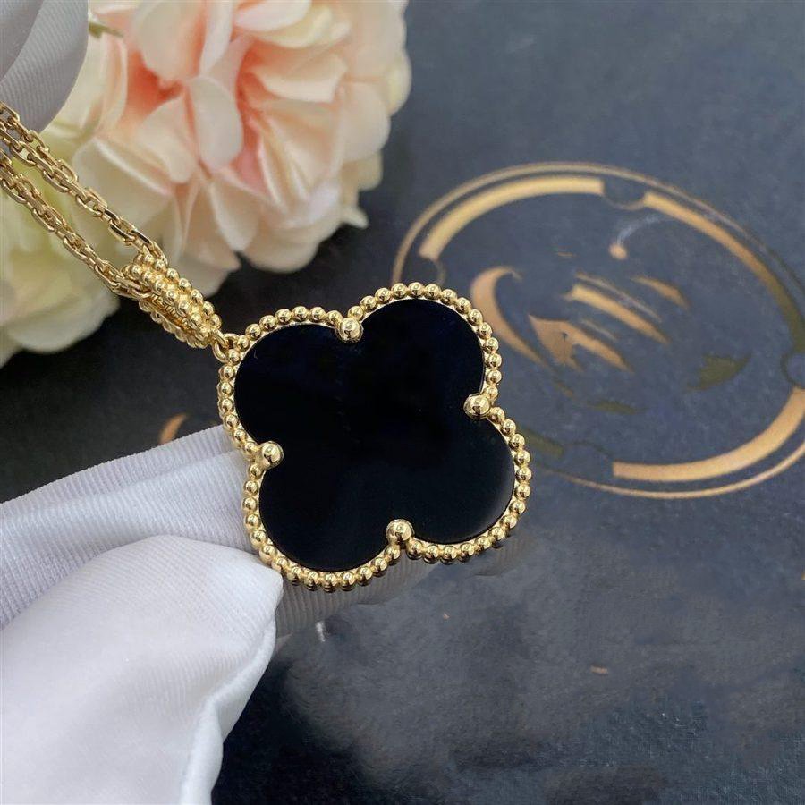 [Demi jewelry]CLOVER 25MM GOLD ONYX BIG CLOVER NECKLACE